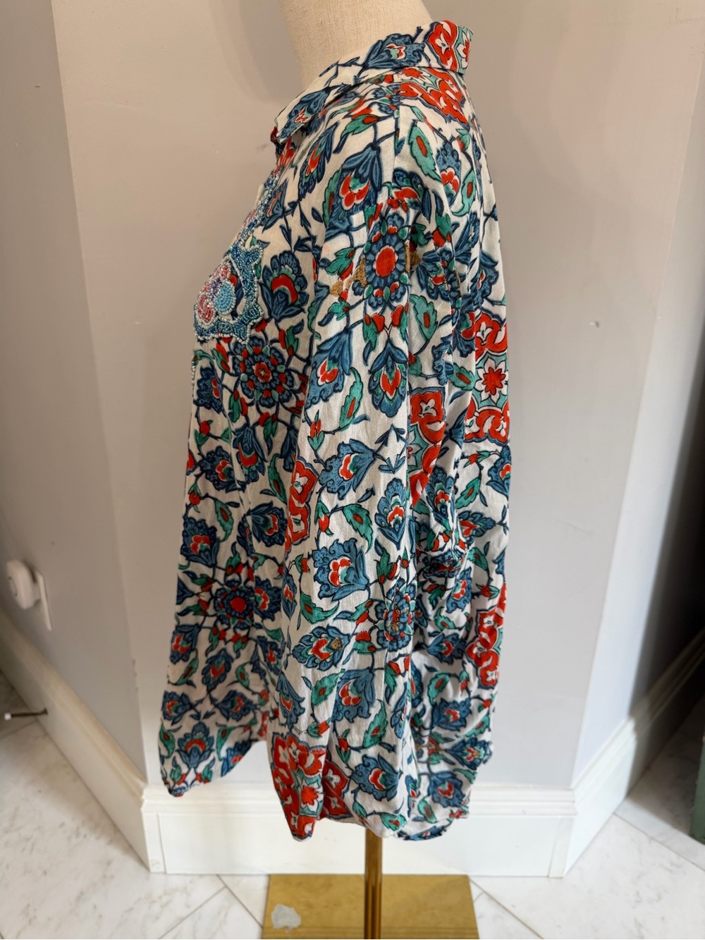 Antica Sartoria by Giacomo Cinque Women’s Large 100% Cotton beaded printed top - Picture 4 of 9